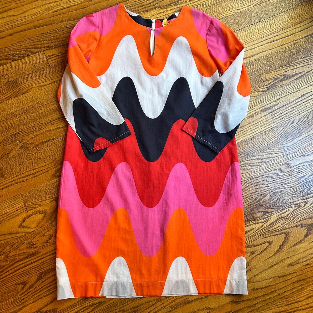 Vilagallo Wave Print Color Block Orange Pink Black Navy Cotton Dress EU 44 US 12